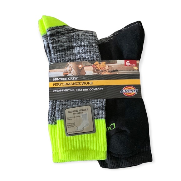 Dickies Men’s Dri-Tech Crew Socks 6 Pack - Picture 1 of 7
